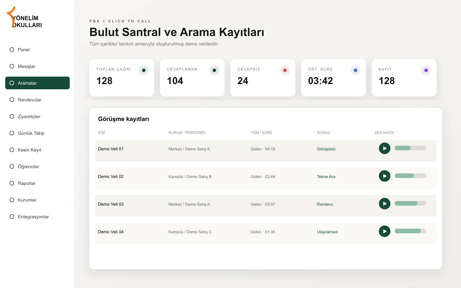Every call becomes CRM history. — demo interface