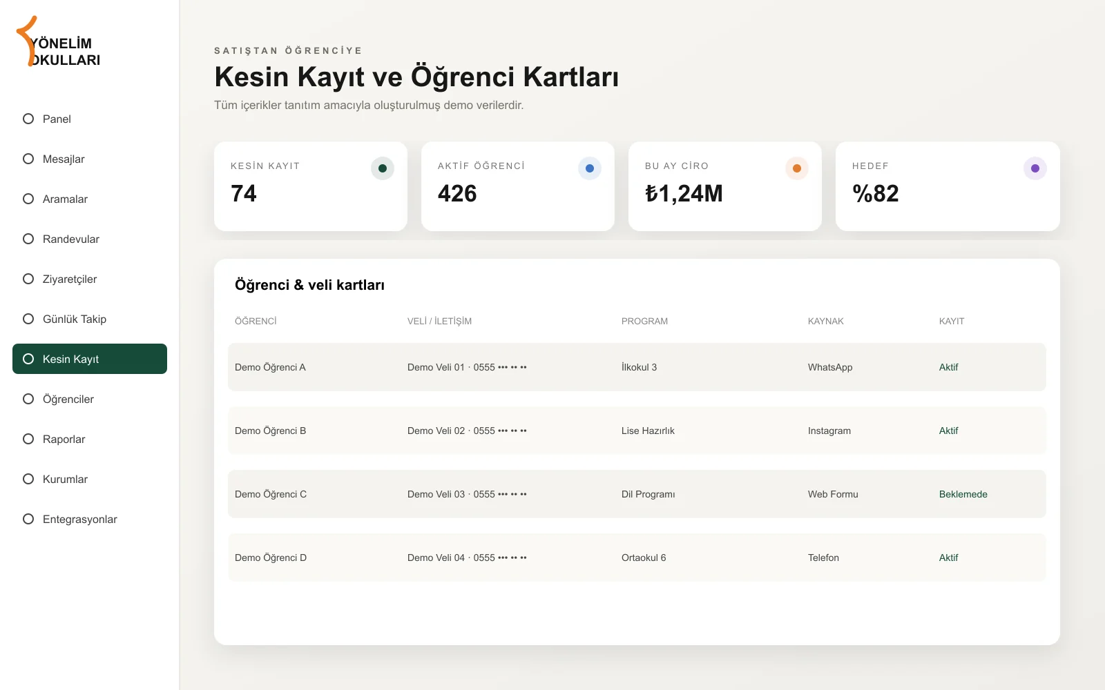 From lead to enrolled student without losing context. — demo interface